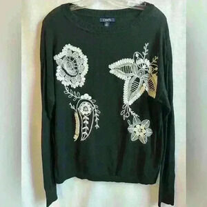 Chaps women’s lightweight black sweater with stitching on front, size L